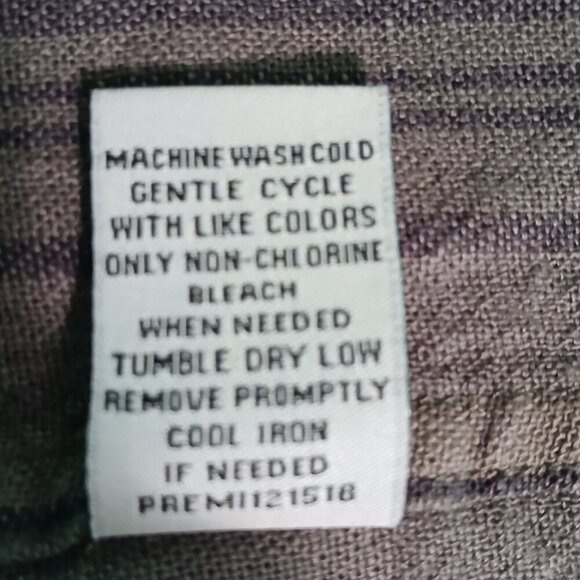 Olive Green Striped Linen Blend Button Down Tie Front Midriff Top Sz L - Picture 7 of 9